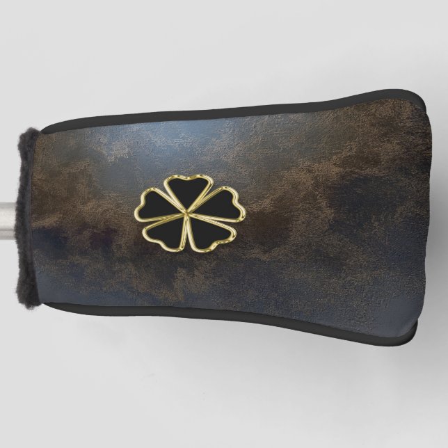 Elegant Gold Shamrock, Clover, Leather Look Golf Head Cover (Front)