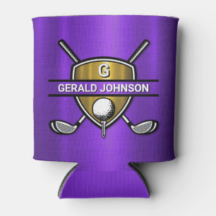 Elegant Gold Shield Golf Monogram Design Can Cooler