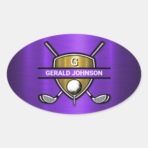 Elegant Gold Shield Golf Monogram Design Oval Sticker