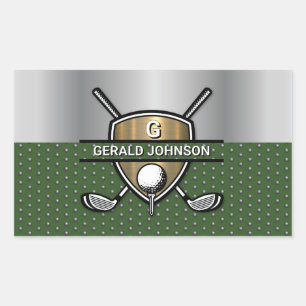Elegant Gold Shield Golf Monogram Design Rectangular Sticker