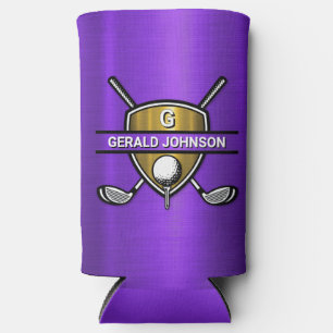 Elegant Gold Shield Golf Monogram Design Seltzer Can Cooler