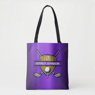 Elegant Gold Shield Golf Monogram Design Tote Bag