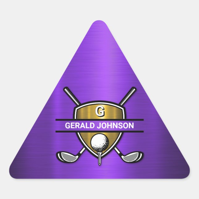 Elegant Gold Shield Golf Monogram Design Triangle Sticker (Front)
