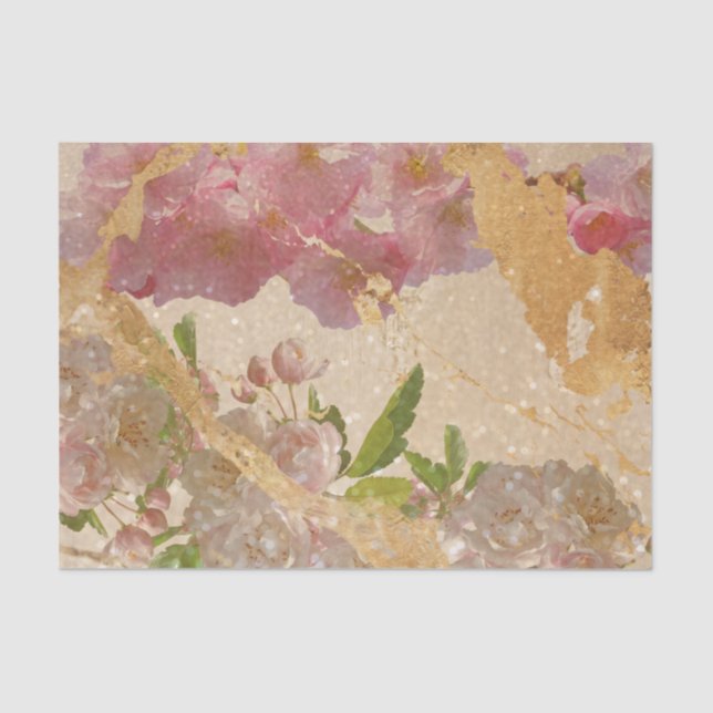 Elegant Gold Shimmer Floral Decoupage Tissue Paper (Front)