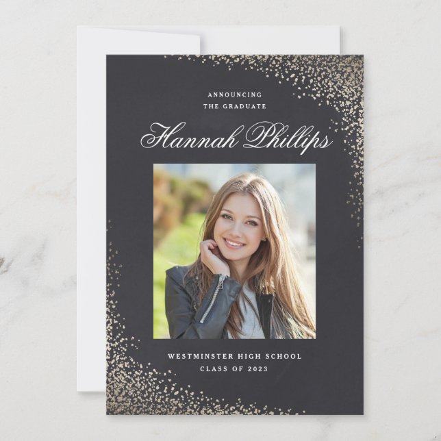 Elegant Gold Shimmer Photo Graduation Party Invitation (Front)