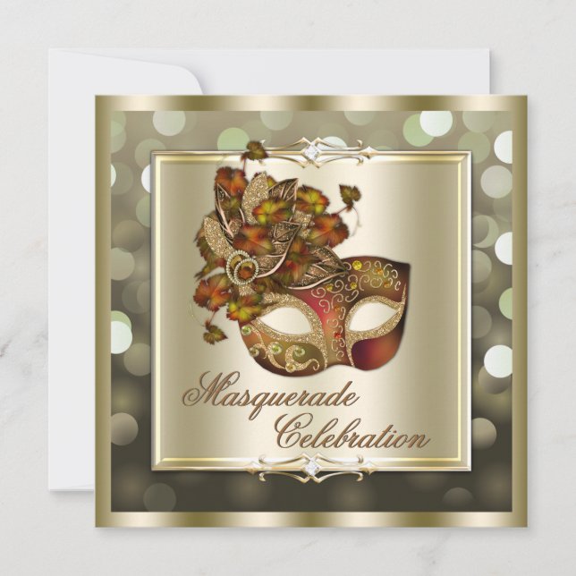 Elegant Gold Shimmering Lights Bokeh Masquerade Invitation (Front)
