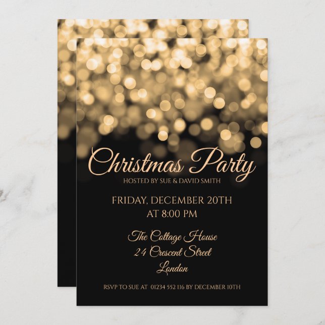 Elegant Gold Shimmering Lights Christmas Party Invitation (Front/Back)