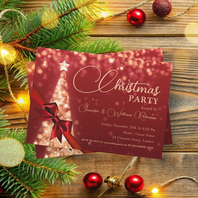 Elegant Gold Shimmering Xmas Tree Holiday Green Invitation (Elegant Gold Shimmering Xmas Tree Holiday Green Invitation)