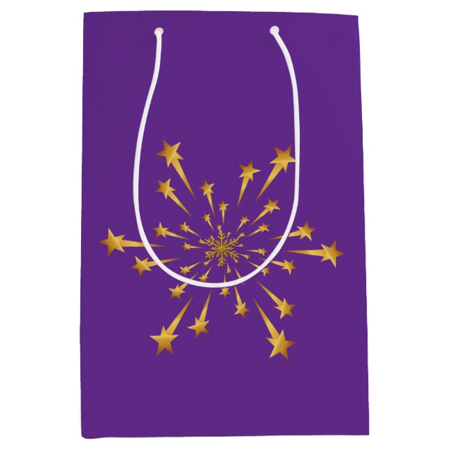 Elegant Gold Shooting Star Snowflake Fireworks Medium Gift Bag (Front)