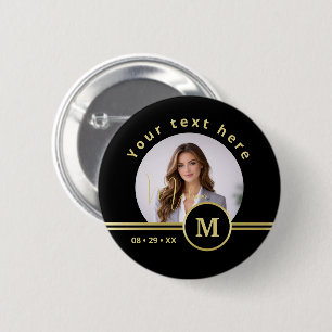 Elegant Gold Signature Monogram on Black 6 Cm Round Badge