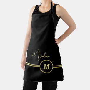 Elegant Gold Signature Monogram on Black Apron
