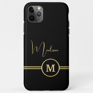 Elegant Gold Signature Monogram on Black Case-Mate iPhone Case