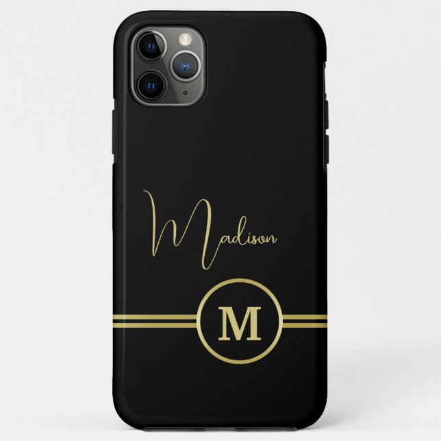 Elegant Gold Signature Monogram on Black Case-Mate iPhone Case (Back)
