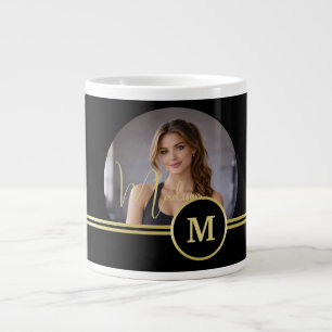 Elegant Gold Signature Monogram on Black Large Coffee Mug