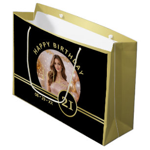 Elegant Gold Signature Monogram on Black Large Gift Bag