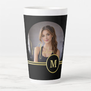 Elegant Gold Signature Monogram on Black Latte Mug