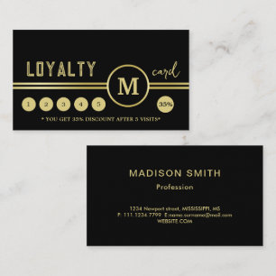 Elegant Gold Signature Monogram on Black Loyalty Card