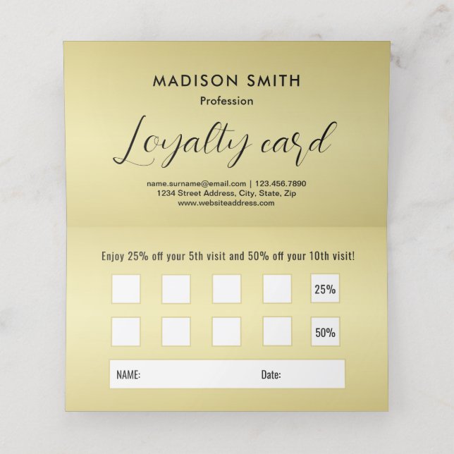 Elegant Gold Signature Monogram on Black Loyalty Card (Inside Unfolded)