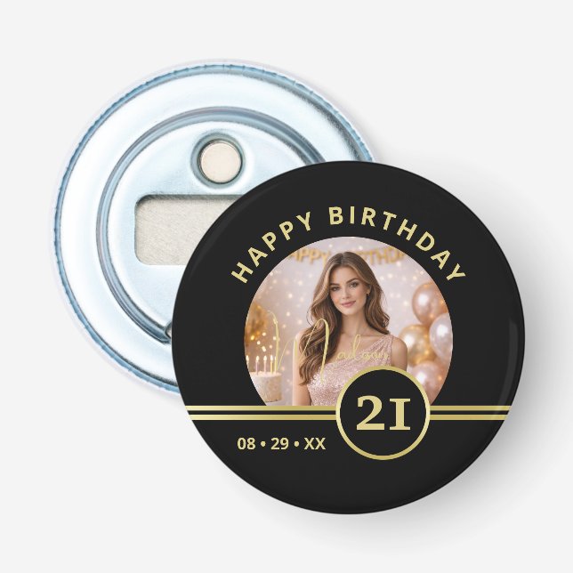 Elegant Gold Signature Monogram with Photo Bottle Opener (Front)