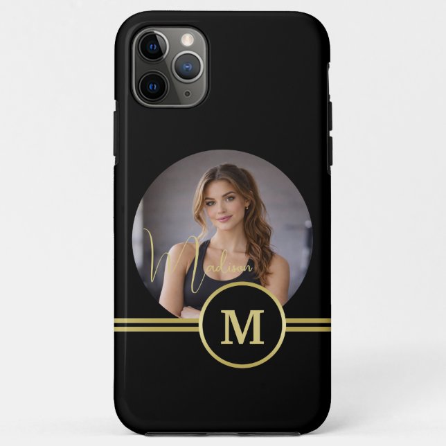 Elegant Gold Signature Monogram with Photo Case-Mate iPhone Case (Back)