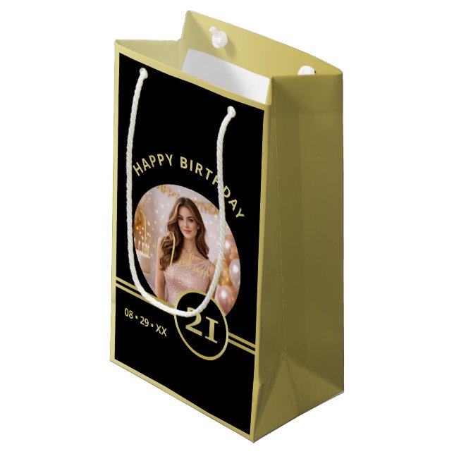 Elegant Gold Signature Monogram with Photo Small Gift Bag (Front Angled)