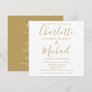 Elegant Gold Signature Script All In One Wedding Invitation