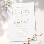 Elegant Gold Signature Script Wedding Invitation<br><div class="desc">Featuring signature style names,  this elegant wedding invitation can be personalised with your information in chic gold lettering. Designed by Thisisnotme©</div>
