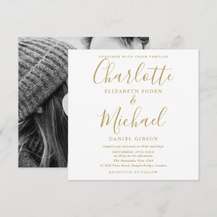 Elegant Gold Signature Script Wedding Photo Invitation