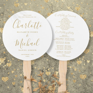 Elegant Gold Signature Script Wedding Program Hand Fan