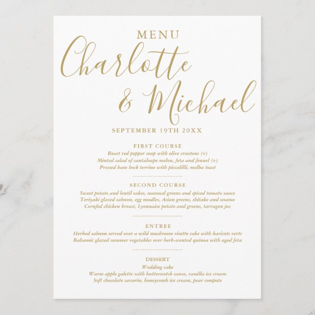 Elegant Gold Signature Wedding Menu (Front)