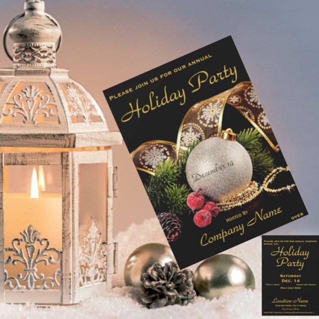 Elegant Gold Silver Black Corporate Holiday Party Invitation (Creator Uploaded)