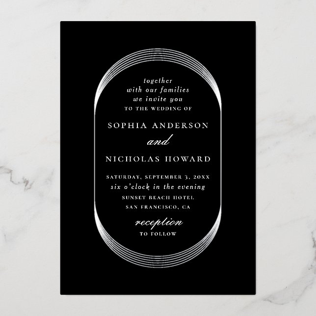 Elegant gold silver black modern geometric wedding (Front)