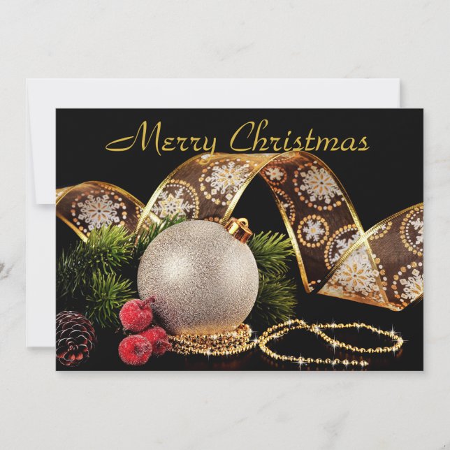 Elegant Gold Silver Black Xmas Holiday Greeting (Front)