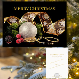 Elegant Gold Silver Black Xmas Holiday Greeting Card