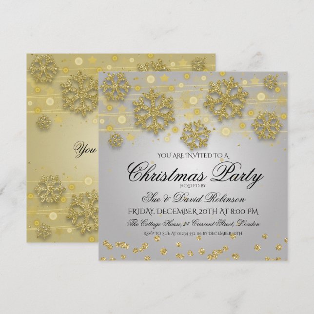Elegant Gold & Silver Christmas Holiday Party Invitation (Front/Back)