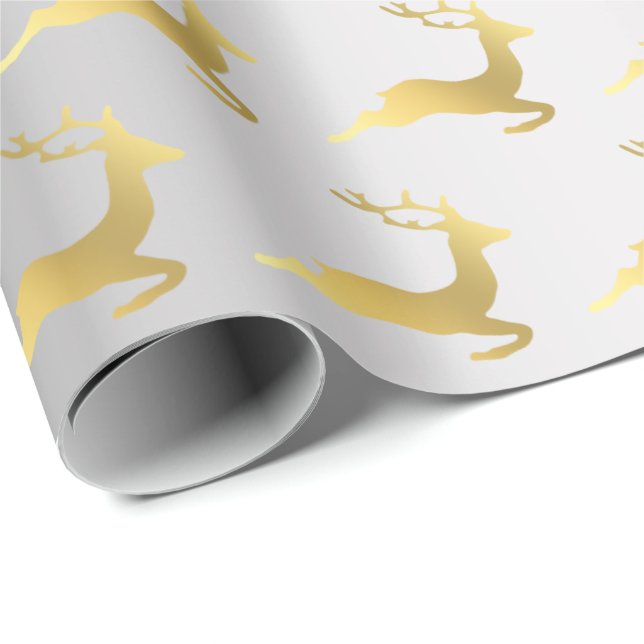 Elegant Gold & Silver Christmas reindeer pattern Wrapping Paper (Roll Corner)