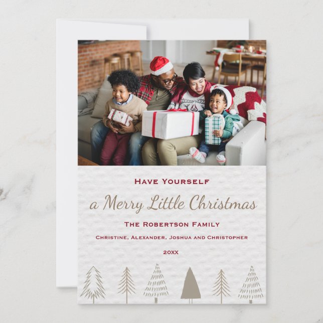 Elegant Gold Silver Christmas Tree Family Photo Holiday Card (Front)