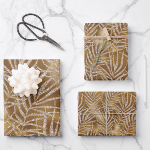Elegant Gold Silver Glitter Abstract Foliage  Wrapping Paper Sheet