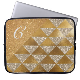 Elegant Gold Silver Glitter Monogram Glam Laptop Sleeve