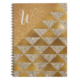 Elegant Gold Silver Glitter Monogram Glam Notebook