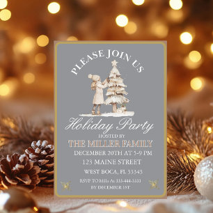 Elegant Gold&Silver Holiday Party Postcard