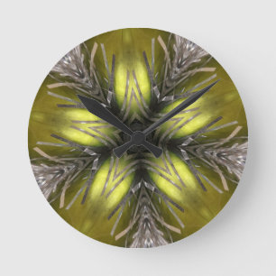 Elegant Gold Silver Kaleidoscope Christmas Star Round Clock