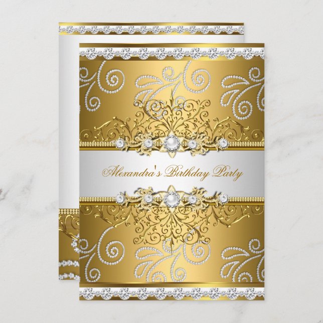 Elegant Gold Silver Lace Diamond Overlay Party Invitation (Front/Back)