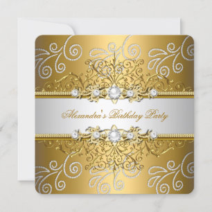 Elegant Gold Silver Lace Diamond Overlay Party Invitation