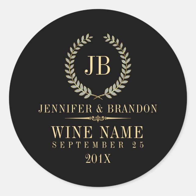 Elegant Gold & Silver Laurel Wreath Classic Round Sticker (Front)