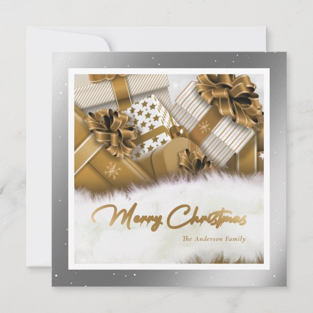 Elegant Gold Silver Merry Christmas Card (Front)