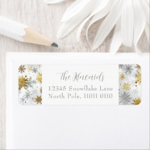 Elegant Gold & Silver Snowflake Address Label