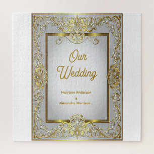 Elegant Gold & Silver Wedding Invitation – Ornate Jigsaw Puzzle