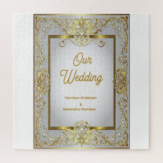 Elegant Gold & Silver Wedding Invitation – Ornate Jigsaw Puzzle