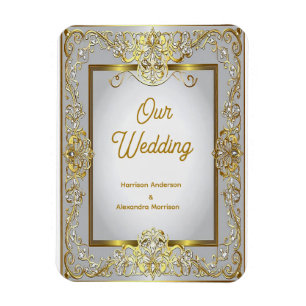 Elegant Gold & Silver Wedding Invitation – Ornate  Magnet